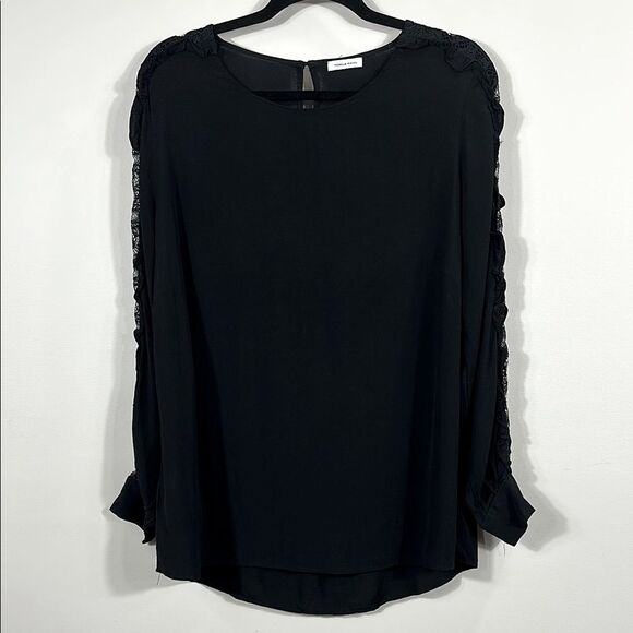 Tops - Fiorella Rubino Black Longsleeve Mesh Detail Evening Top Viscose Women Size 10